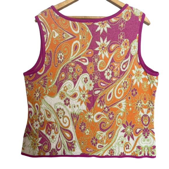 Geiger Austria Size Large Colorful Paisley Linen Blend Cardigan Tank Twin Set - Picture 9 of 16
